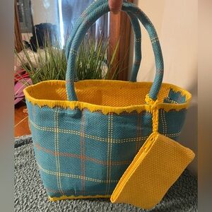 August Silk Vibrant Yellow and Blue Plaid Tote